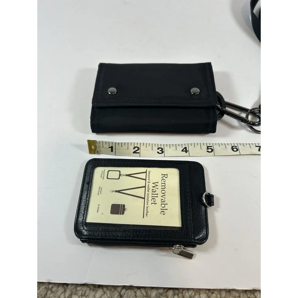 Vertical Leather ID Card Holder W/3 Slot Neck Strap Lanyard Removable Wallet 3 P